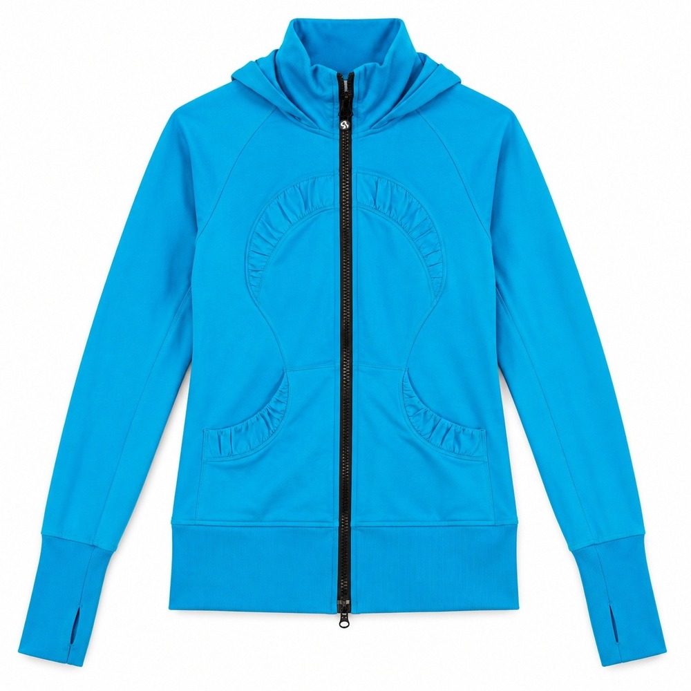 Lululemon Ruched Full Zip Hooded Jacket Blue Luon Womens Size 4